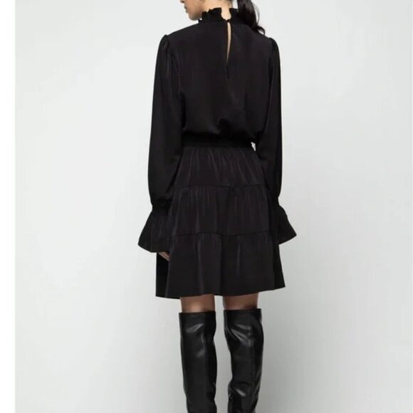 Oak + Fort Women's Long Sleeve High Neck Black Tiered Dress- Size XS- New! - Picture 13 of 15